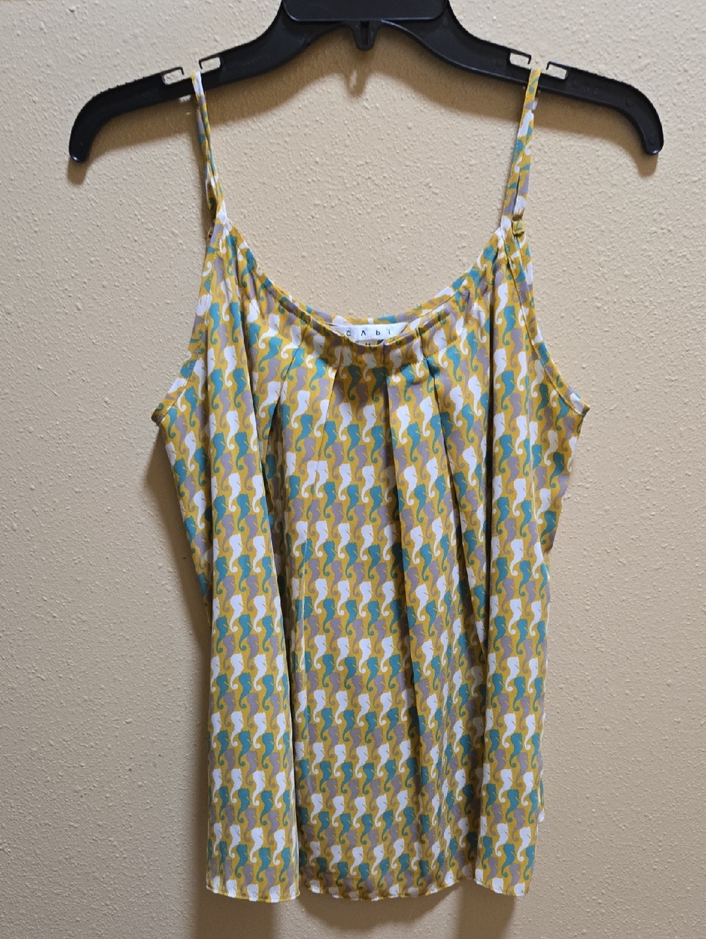 CAbi Yellow Seahorse Printed Spaghetti Strap Cami